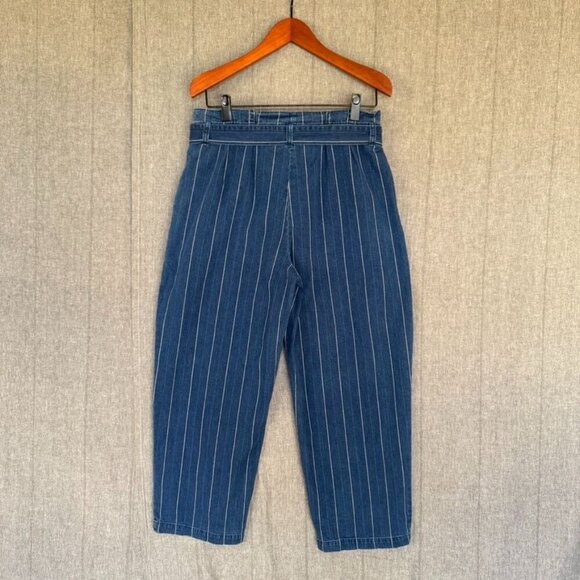 J. Crew Indigo Stripe Paper Bag Loose Fit Straight Leg Trouser Pants Size 10 - Picture 6 of 16